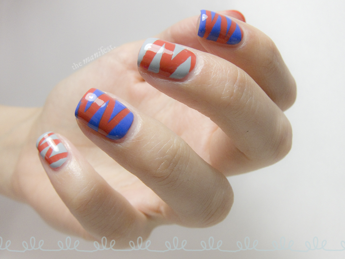 Font shaped tape manicure - Futura letter M