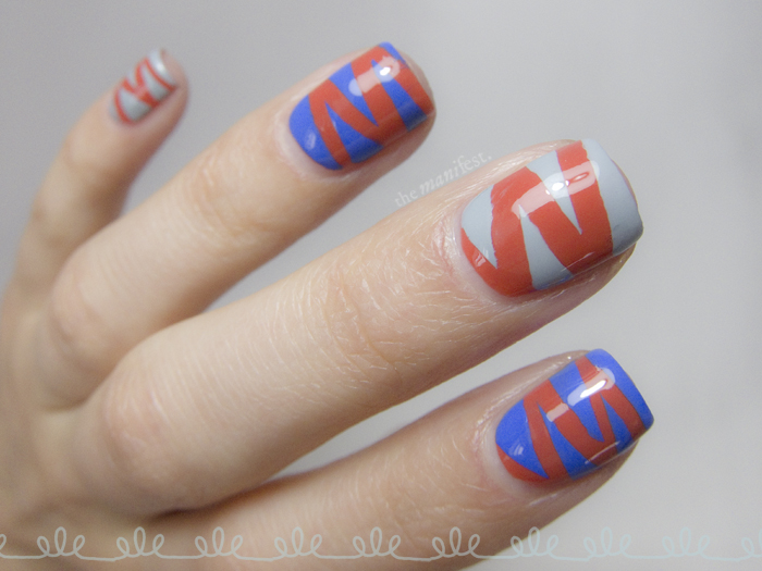 Font shaped tape manicure - Futura letter M