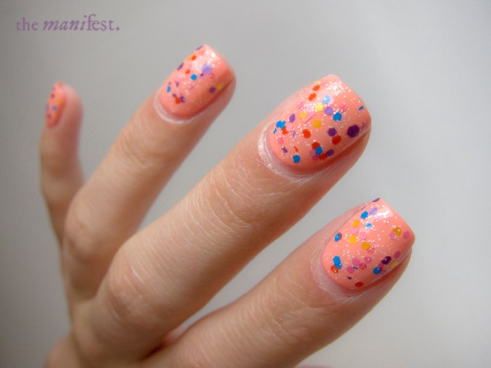 Lush Lacquer Snow Globe, 1 coat dabbed onto Essie Haute as Hello.